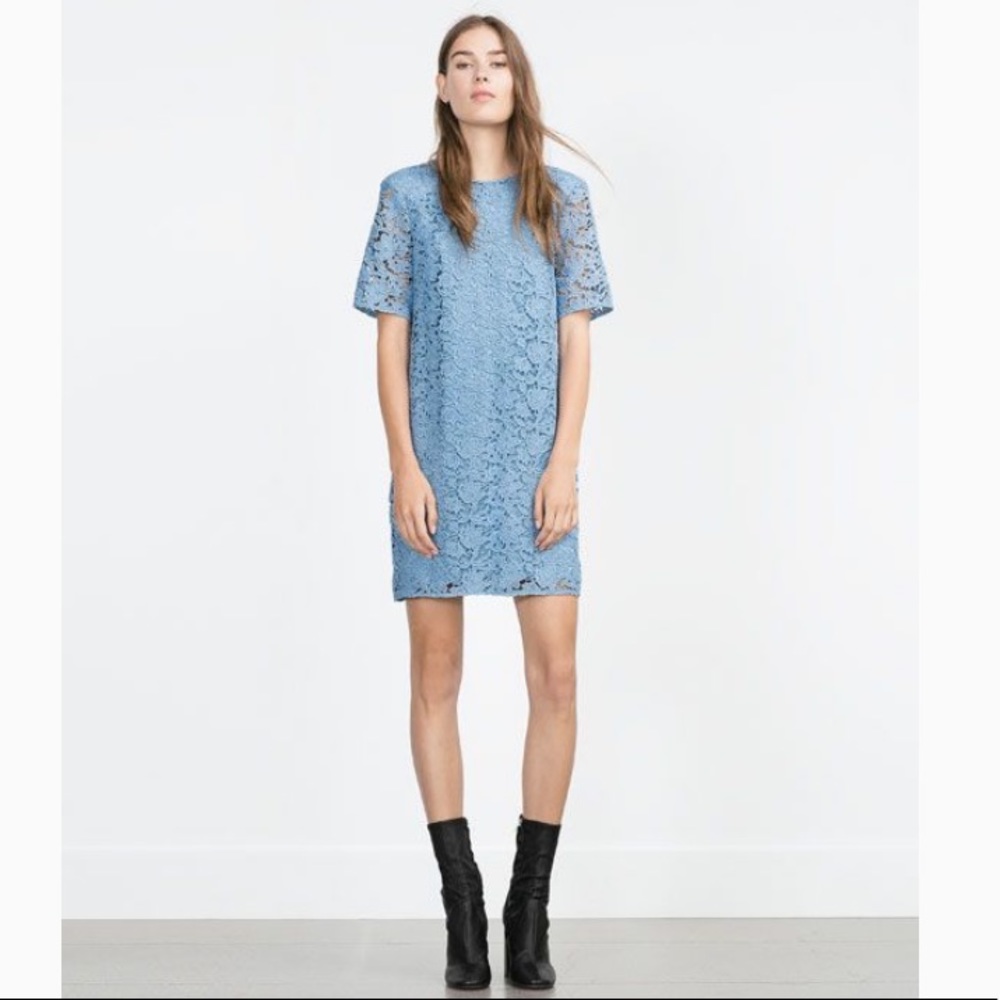 Zara Stunning Light Blue Lace Guipure Dress - Picture 13 of 13